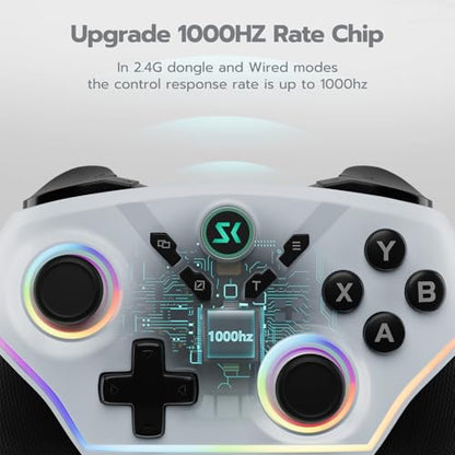 ISHAKO Wireless Gaming Controller with Hall Effect Joysticks&Triggers, 1200mAh Battery, 1000Hz Polling Rate, 4 Back Buttons, RGB Lighting – Works with PC Windows/Mac/Steam/Luna/Tesla/Switch- White - color: Silver