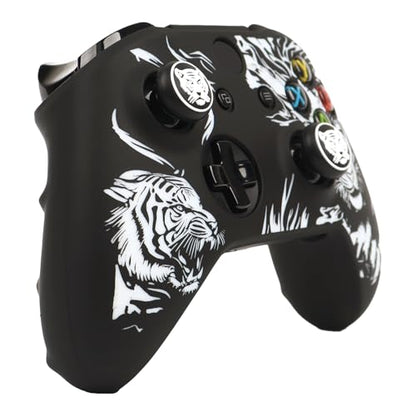 Tiger Controller Skin Cover Compatible with Xbox one Controller, RALAN Protector Case, Customised Thumb Grips Caps - color: Tiger Black White