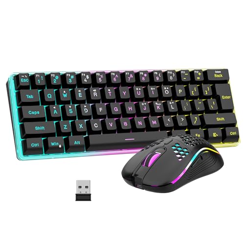 RedThunder 60% Wireless Gaming Keyboard and Mouse Combo, 2500mAh Rechargeable Battery, Ultra-Compact Small RGB Mechanical Feel Keyboard, Lightweight Honeycomb Optical Mouse for Gaming/Business, Black - style: 02 Black Wireless Combo