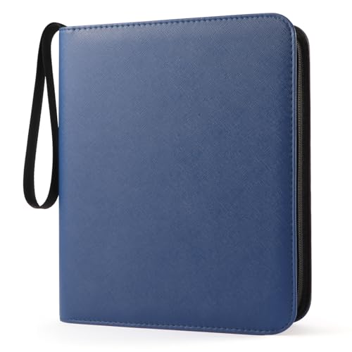 4 Pocket Top Loader Binder for 144 Toploaders, Side Loading Toploader Binder for 3 x 4'' Rigid Cards with Zipper Closure, PU Leather Ringless 2x2 Card Binder for MTG/TCG/Sports/Games, Blue - color: Blue