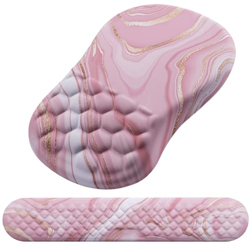 Mouse Pad Wrist Support, Laokiiy 2 in1 Keyboard Wrist Rest+ Ergonomic Mouse Pad, Non-Slip Wrist Rest for Computer Keyboard, Made Easy Typing & Relieve Wrist Pain(Rose Gold Pink Marble) - color: Rose Gold Pink Marble