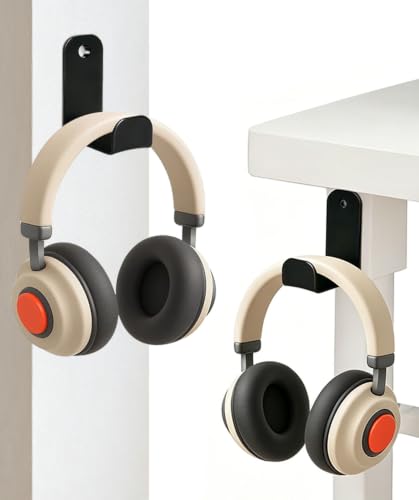 Wall Mount Headphone Stand - 2 Pack with Adhesive & Screws, Dual Installation Hook Holder, Non-Slip Rubber Pad for Gaming Headsets, Desk or Wall Organization Accessories - size: Basic