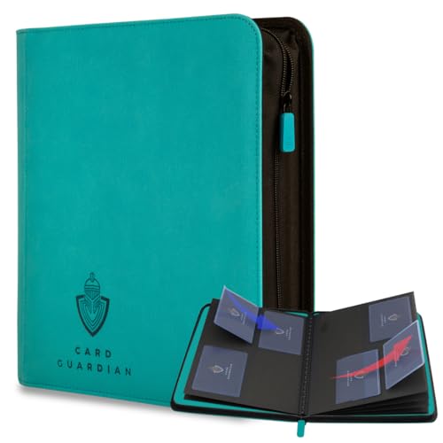 Card Guardian - Toploader 4 Pocket Premium Binder with Zipper for 160 Cards - Side Loaded Pockets - Compatible with Sports and Trading Cards TCG (Teal) - color: Teal