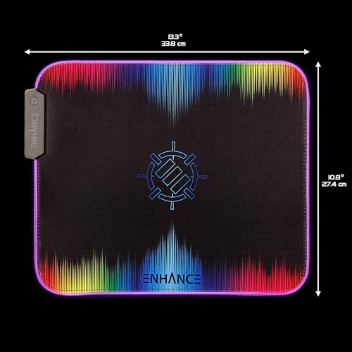 ENHANCE Small Mouse Pad with LED Lighting (13.3 X 10.8 inches) - Gaming Mouse Pad Desk Mat with 7 Color Options, 3 Lighting Effects, Smart Control Button, Non-Slip Rubber Grip - Multicolor - color: Multicolor and Black