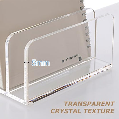 SANRUI 5 Compartments Acrylic Mail Sorter Holder, Clear Document Magazine Envelope File Rack, Vertical Letter Sorter & Multifunction Desk Organizer for Bills, Documents, Notebooks - size: 5 Compartments Rectangle