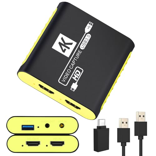 HDMI Capture Card for Nintendo Switch 2, 1080P 60FPS, Yellow | USB 3.0 plug and play, 4K 30Hz passthrough, works with OBS, PS5, Xbox, PC and Mac - color: Yellow