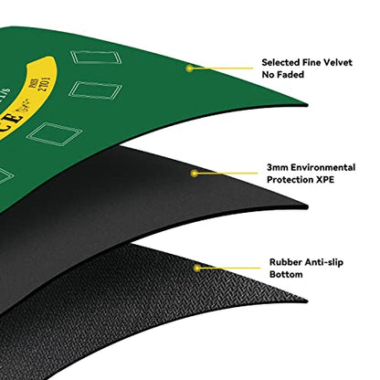 70" x 35" Poker Mat for Table with Carrying Bag, Professional Casino Blackjack Tabletop Layout Poker Table Mat, Non-Slip Rubber Poker Table Top Cover for Parties, Home Entertainment, Poker Game Night - color: Dark Green-blackjack