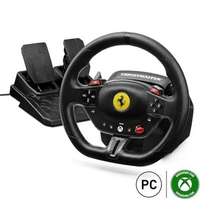 Thrustmaster T98 X Ferrari Licensed Racing Wheel & Pedal Set - XBOX & PC | 240-degree rotation, bungee-cord resistance, paddle shifters, 3 driving modes, Hall-Effect sensors, tool-free desk clamp - style: Xbox | PC
