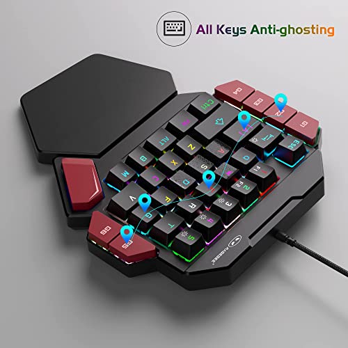MageGee One Handed Professional Gaming Keyboard, RGB Backlit 35 Keys Mini Wired Mechanical Keyboard with Blue Switch for PC Gamer, Support 6 Macro Keys - Black/Red - color: Black/Blue Switch