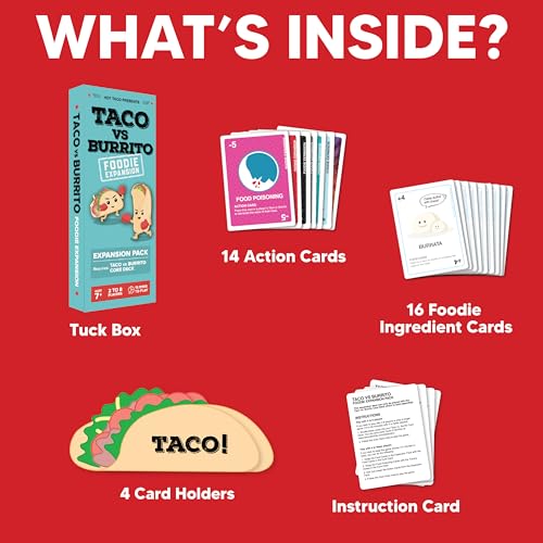Taco vs Burrito Foodie Expansion Pack - Requires Core Game to Play - Card Game Created by a 7-Year-Old and Perfect for Families, Friends, Adults, Teens & Kids. - style: Foodie Expansion