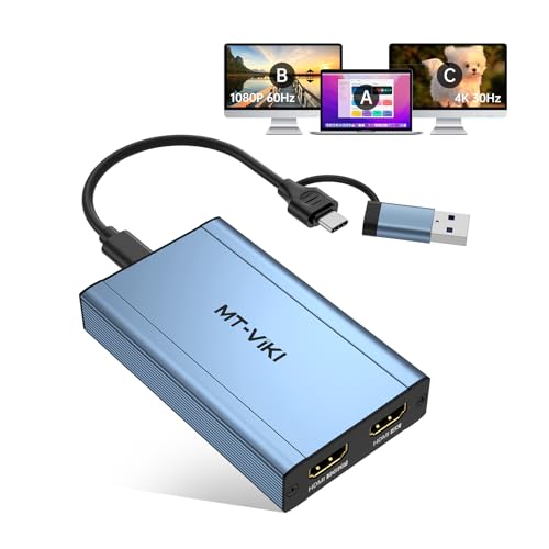 MT-VIKI HDMI Splitter Extended Display for Dual Monitors/Multi-Monitor, 4K@30Hz & 1080P@60Hz, USB 3.0 & USB C Adapter to HDMI for Windows & Mac, Required Driver Installation
