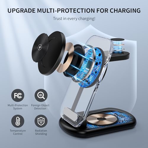 2026 Traveling Wireless Mag-Safe Fast Charging Station,Magnetic 3 in 1 Charger with Light for iPhone 17 16 15 14 13 12 Pro Max Plus,Apple Watch & Air pods 4 3 2 Pro-Gifts for Wife & Husband(Black) - color: Black