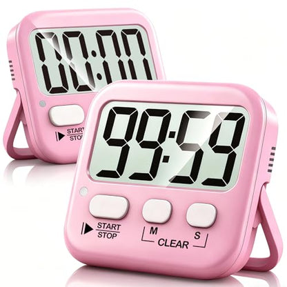 2 Pack Digital Timer for Kids Classroom Kitchen Timers for Cooking | w/ Battery, Easy to View, Alarm, Mute Mode, Count Down/Up, Magnetic, Kickstand, Hanging, Classroom Timer for Teacher Supplies - color: Relaxing Pink