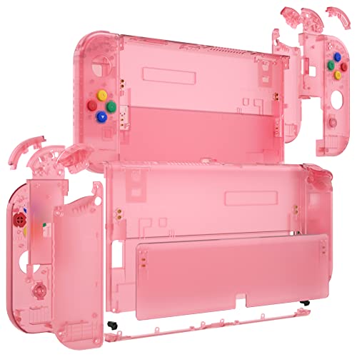 eXtremeRate DIY Full Set Shell for Nintendo Switch OLED, Replacement Console Back Plate & Kickstand, Custom NS Controller Housing with Full Set Buttons for Nintendo Switch OLED - Clear Cherry Pink - color: Clear Cherry Pink