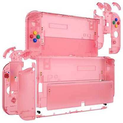 eXtremeRate DIY Full Set Shell for Nintendo Switch OLED, Replacement Console Back Plate & Kickstand, Custom NS Controller Housing with Full Set Buttons for Nintendo Switch OLED - Clear Cherry Pink - color: Clear Cherry Pink