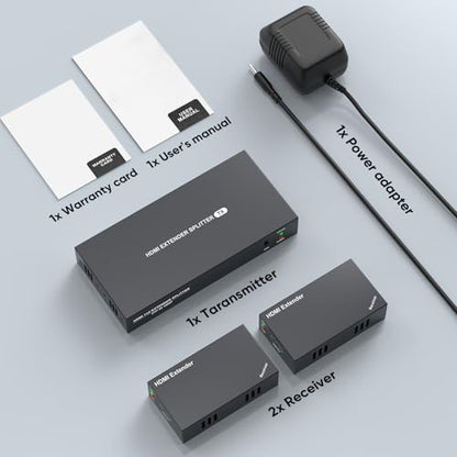 HDMI Extender Splitter 1x2, HD1080P@60Hz & 3D Visual, Extending 165ft (50m) Length Transmission Over CAT5e/CAT6/CAT7 Cable, 2 Channel Transmission with 2 HDMI Loop Out1