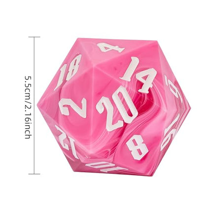 Giant D20 D&D Polyhedral Dice - 55mm, 20 Sided, Pink with White/White Number for RPG Table Games - color: Pink With White/White Number
