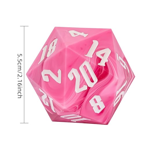 Giant D20 D&D Polyhedral Dice - 55mm, 20 Sided, Pink with White/White Number for RPG Table Games - color: Pink With White/White Number