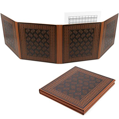 CASEMATIX DM Screen Faux Leather 8-Panel Deluxe GM Screen - Eight Panel Folding Game Master Screen with 2 Swinging Panels and Wet Erase Pockets for TTRPGs, Inserts Not Included, Brown - color: Brown