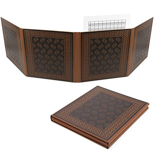 CASEMATIX DM Screen Faux Leather 8-Panel Deluxe GM Screen - Eight Panel Folding Game Master Screen with 2 Swinging Panels and Wet Erase Pockets for TTRPGs, Inserts Not Included, Brown - color: Brown