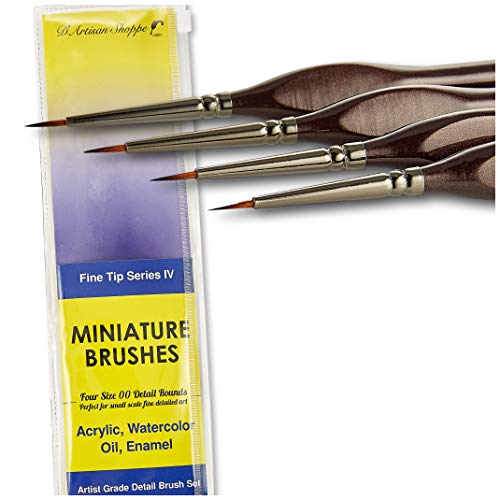Fine Tip Paint Miniature Brushes. 4pc Round 00 Detail Paintbrushes Set for Acrylic Watercolor Oil - Art, Model Craft, Miniature Painting, Hobby Painting, Tabletop Figures, and Paint by Numbers Kits - style: 4pc Round Tip (Size 00)
