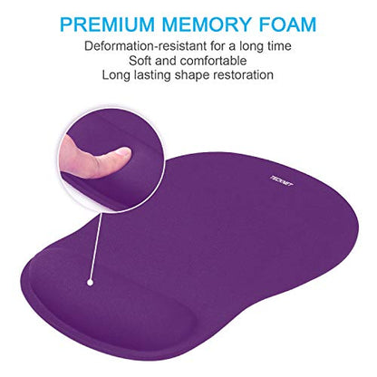 TECKNET 2 Pack Gaming Ergonomic Mouse Pad with Wrist Support Purple | Soft Memory Foam, Fast Rebound, Pain Relief，Waterproof Surface, Non-slip Base - color: PURPLE