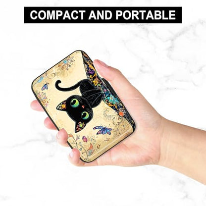 Credit Card Holder, Mini Aluminum Card Wallet RFID Blocking Slim Metal Hard Card Case for Women Men, Cat on Branch - color: Cat on Branch