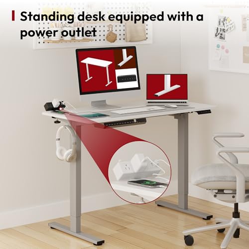 SANODESK Electric Standing Desk with Desk Clamp Power Strip 40"x 24" Whole-Piece Desktop Height Adjustable Stand Up Desk with Cable Management Sit Stand Home Office Desk White Frame/White Top - color: White Frame+white Top, size: 40"x24"