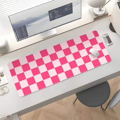Mousepad Desk Mat Gaming Large Keyboard Cute Office Desktop Computer Laptop Checkered XXL Long Giant Big Kawaii Aesthetic Girly Pretty Design Women Girl Gamer Oversized Wide 30x12'' Mousepad - color: Pink Plaid