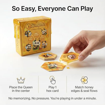 Honeylock Co-Op Strategy Board Game – Solo Friendly Hex Card Puzzle Game for 1–6 Players, Quick 10–15 Min Family Board Game for Teens & Adults, Tile-Matching Hive Puzzle, 55 Cards