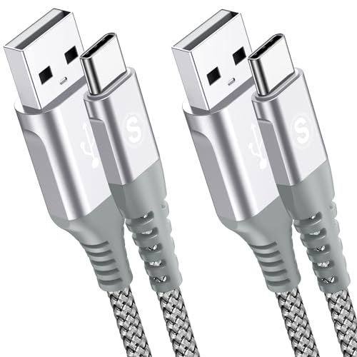USB C Charger Cable [2Pack,10ft+10ft] 3.1A Type C Charger Fast Charging Nylon Braided USB Cord for iPhone 16 15 Pro Max Plus Samsung Galaxy S25 S24 S23 S10 S9 Note 20 10 Flip A53 A54 Pixel LG Moto PS5 - color: Silver, size: 10ft+10ft
