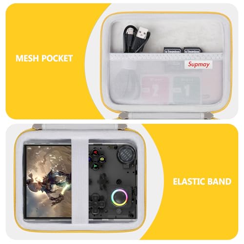 Supmay Hard Carrying Case for G350/RG35XX Pro/RG40XXV/RG405V/RG406V Retro Handheld Game Console, Retro Game Travel Storage Holder with Mesh Bag for SD Card, USB Charging Cable, User Manual, Yellow - color: Yellow