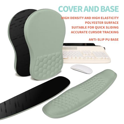 2-in-1 Ergonomic Set, Wave Rise Keyboard Wrist Rest and Massage Bulge Slope Mouse Pad Wrist Support, Cushion Memory Foam Integrated to Relieve Wrist Pain, Light Green - color: Light Green