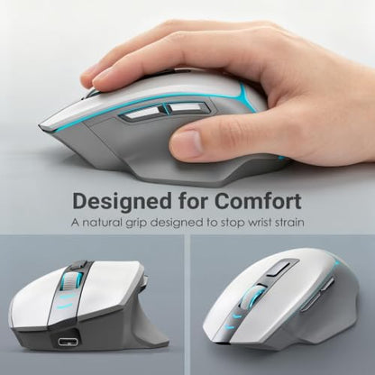 JOYACCESS Wireless Gaming Mouse, Supports Bluetooth/2.4g/Wired Connections 12500 DPI, 1000hz, Rechargeable, 20m Clicks, 6 Buttons, RGB Backlit Ergonomic Mouse for Windows/Mac Gamers (Silver-Gray) - color: Silver-Gray
