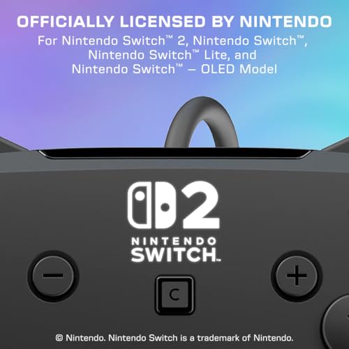 Turtle Beach Afterglow Wave Wired RGB Gaming Controller, Nintendo Switch 2 | Switch Lite, OLED, Hall-Effect Thumbsticks, 2 Mappable Back Buttons, Audio Controls, C-Button for GameChat, RGB Lights, Black - color: Black
