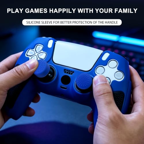 2 Pack Blue Anti-Slip PS5 Controller Skin,Soft Thicken Studded Protective Silicone Cover Skin Grips Compatible with PS5/Slim/Pro Controller and 8 PCS Thumb Grips Caps. (2 Pack Blue) - color: 2 Pack Blue