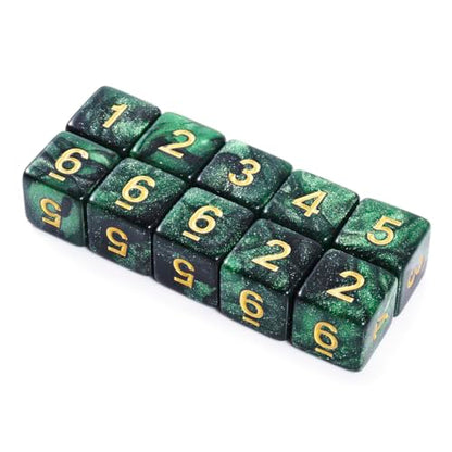 10 Pieces Polyhedral Dice Set D6 Dice 16mm Acrylic 6 Sided Dice Game Dice for Dungeons and Dragons RPG MTG DND Dice Table Games (Starry Green Black) - color: Starry Green Black