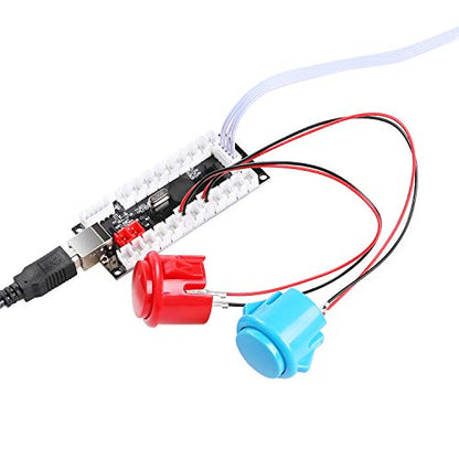 2-Player DIY Arcade Kit USB to Joystick Arcade DIY Parts Kit For PC, Windows, MAME, Raspberry Pi - 2x Zero Delay USB Encoder + 2x Arcade Joystick + 20x Arcade Buttons Color: Red + Blue