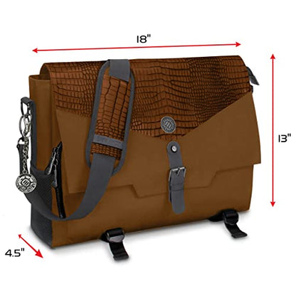 ENHANCE Collector's Edition RPG Player's Essentials DND Bag - Dragon Hide Exterior Messenger Bag Fits 2-4 Books, Binders, Dice & Accessories, with 17 inch Laptop Slot, Battlemap Straps (Dragon Brown) - color: Dragon Brown