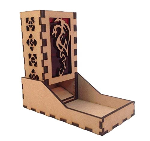 Dragon Mini Dice Tower v1 Red Acrylic Window Laser Cut MDF Unique Fast Shipping