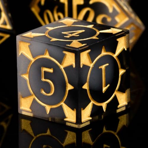 DND Resin dice Color Sharp Edge dice Set Dungeon Polyhedron D and D dice Set Suitable for D&D Role-Playing Tabletop Games D20 D12 D10 D8 D6 D4 (Black) - color: Black
