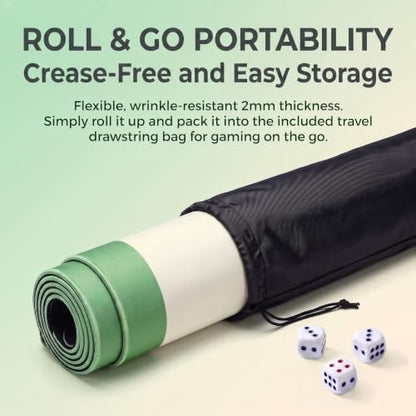 Mahjong Mat Green Plain 31.5x31.5 Inch 2mm Thick Neoprene Waterproof Noise Reduction Non-Slip Table Game Mat for Mahjong, Dominoes, Poker & Board Games with Storage Bag & 4 Dice - color: Green