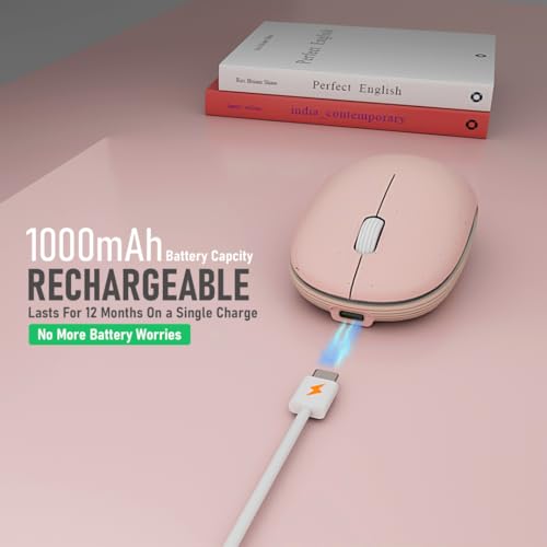 Wireless Mouse (Bluetooth+2.4G) Rechargeable Portable Silent Quiet Computer Mouse with 4000 DPI for Laptop/PC/Mac/MacBook/Chromebook/Surface Pro/iPad/Tablet Ambidextrous (Pink) - color: Pink