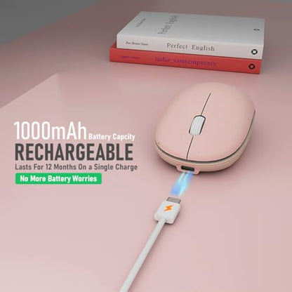 Wireless Mouse (Bluetooth+2.4G) Rechargeable Portable Silent Quiet Computer Mouse with 4000 DPI for Laptop/PC/Mac/MacBook/Chromebook/Surface Pro/iPad/Tablet Ambidextrous (Pink) - color: Pink