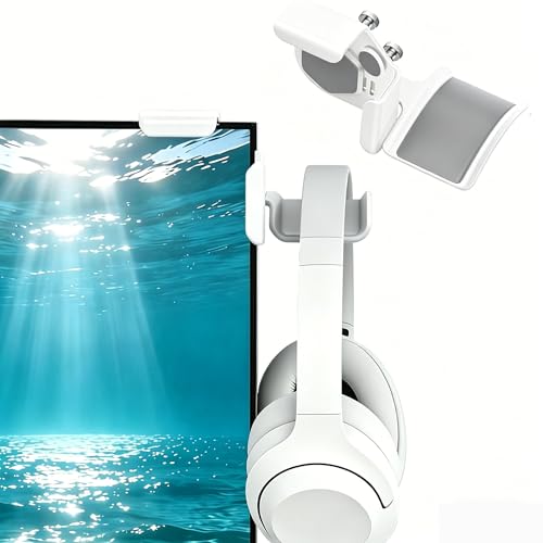 Clamp-On Headset Holder for Monitor, Adjustable Headphone Hanger | Space-saving desktop organizer rack for all types of gaming and audio headphones - color: 1-Pack White