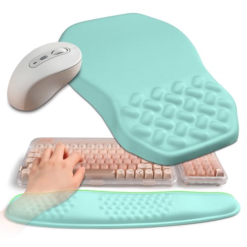 2-in-1 Ergonomic Set, Wave Keyboard Wrist Rest and Massage Slope Mouse Pad Wrist Support, Rebound Memory Foam for Relieve Carpal Tunnel Syndrome and Wrist Pain (Light Blue) - color: Light Blue