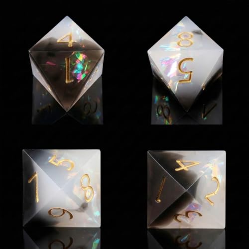 Haxtec Sharp Edge DND Dice Set, Iridecent Resin Polyhedral RPG Dice | Black White Galaxy D&D for Table Games, Compatible with Dungeons and Dragons, Handmade 7-Die with Metal Case, MTG Gifts - color: Black White