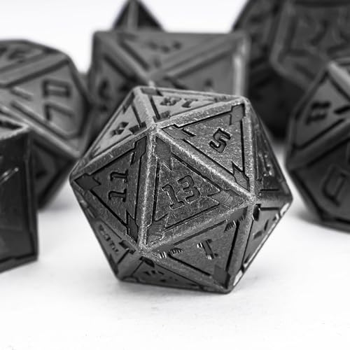 UDIXI Metal DND Dice Set, RPG Polyhedral Dice for Tabletop Game (Silver) | 7-Pieces, Lozenge Pattern, Zinc Alloy Material, Gorgeous Gift Case, DM Gift, for Dungeons and Dragons Role Playing Games - color: Nickel Deep