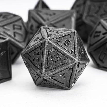 UDIXI Metal DND Dice Set, RPG Polyhedral Dice for Tabletop Game (Silver) | 7-Pieces, Lozenge Pattern, Zinc Alloy Material, Gorgeous Gift Case, DM Gift, for Dungeons and Dragons Role Playing Games - color: Nickel Deep