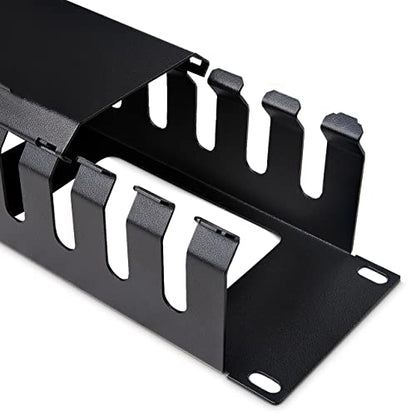 StarTech Horizontal 2U Rack Finger Duct with Cover, 19in Steel Wire Duct | Routes & bundles cables, Slotted raceway, Removable top cover, Pass-through holes, Server room, 2-year warranty - style: 2U | Horizontal